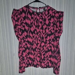 SHEIN Pink and Black Patterned Blouse